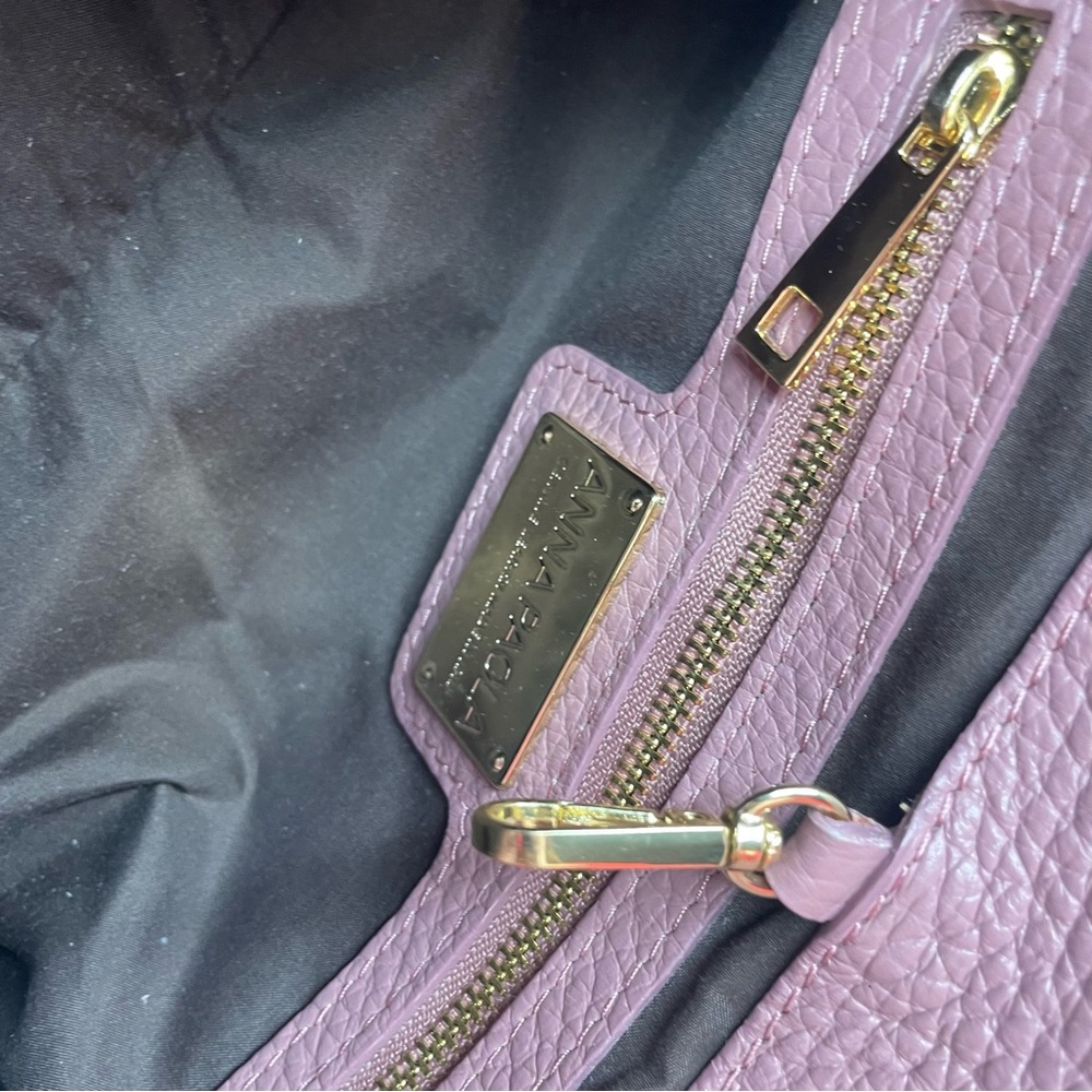 Anna Paola Pink Pebbled Leather Suede Crossbody Purse Bag Mauve Feminine Cute - Picture 7 of 9